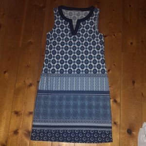 Mid length blue and white dress